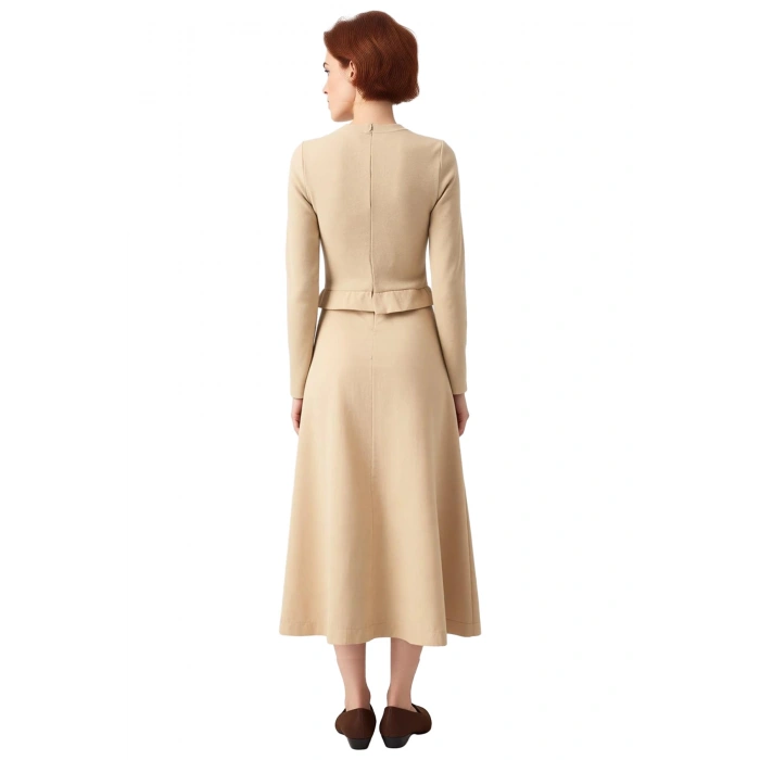 Kadınlar İçin Modern Örme Ribana Elbise Bisiklet Yaka Uzun Kollu Maxi Boy Düz Kesim Astarsız Şıklık