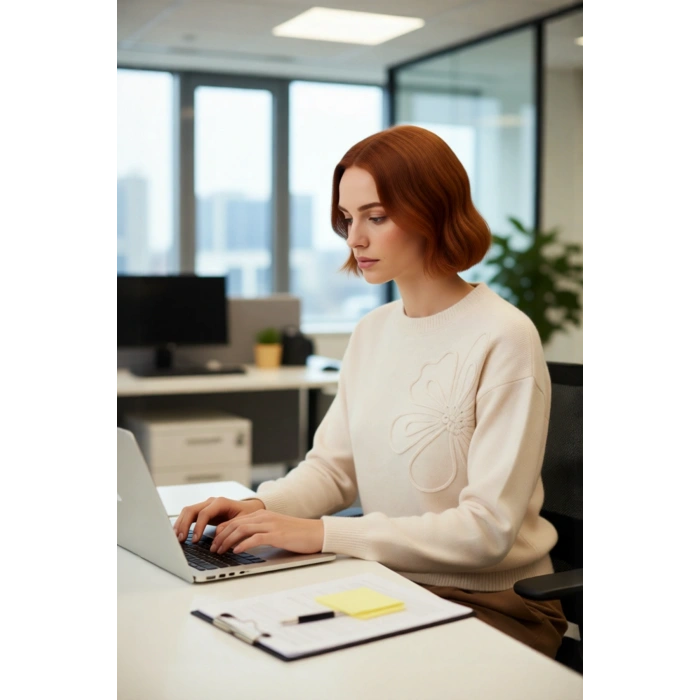 Kadınlar İçin Nakışlı Çiçek Desenli Gri Triko Kazak Bisiklet Yaka Regular Kalıp Kış Şıklığı