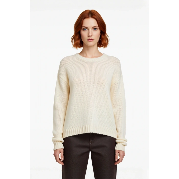 Kadınlar İçin Oversize Kalıp Düşük Kol Triko Selanik Dokuma Püskül Detaylı Kışlık Kazak Kaliteli