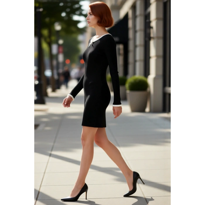 Kadınlar İçin Özel Dokulu Astarsız Bisiklet Yaka Bodycon Kesim Triko Mini Elbise Şık Bir Seçim