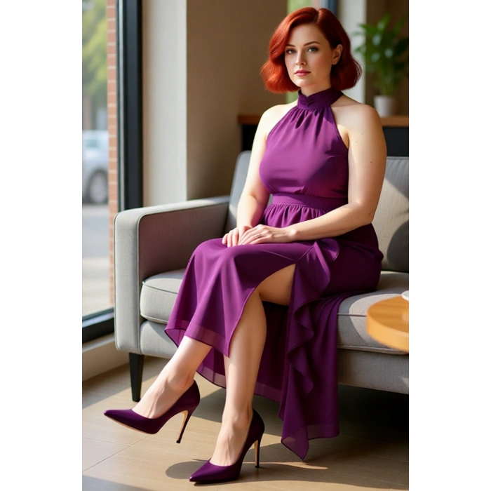 Kadınlar İçin Özel Günler Maxi Boy Halter Yaka Şifon Elbise A Line Kesim Kolsuz Zarif Model