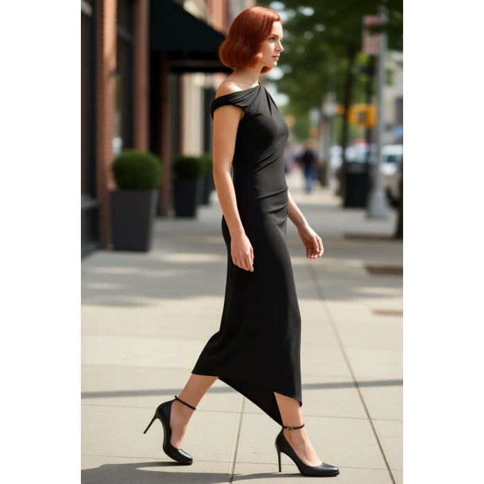 Kadınlar İçin Özel Tasarım Asimetrik Yaka Kolsuz Maxi Abiye Elbise Şık Gece Davetleri İdeal