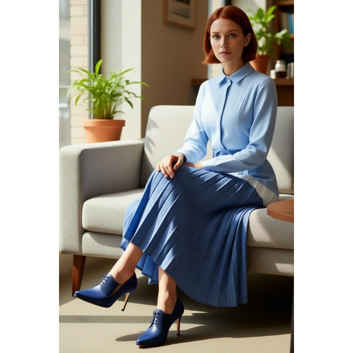 Kadınlar İçin Renk Bloklu Maxi Gömlek Elbise Keten Görünümlü Dokuma Uzun Kollu Şıklık Kaliteli