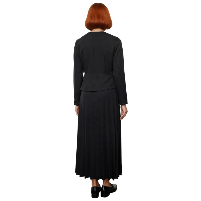 Kadınlar İçin Siyah Maxi Piliseli Fermuar Detaylı Dokuma Elbise İş Ve Ofis Şıklığı Sunar Kaliteli