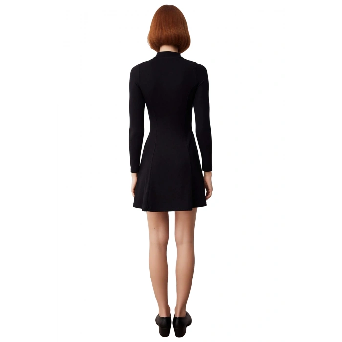 Kadınlar İçin Skater Kalıp Dik Yaka Uzun Kollu Düz Örme Mini Elbise Kış Kombinleri Şık Ve Rahat