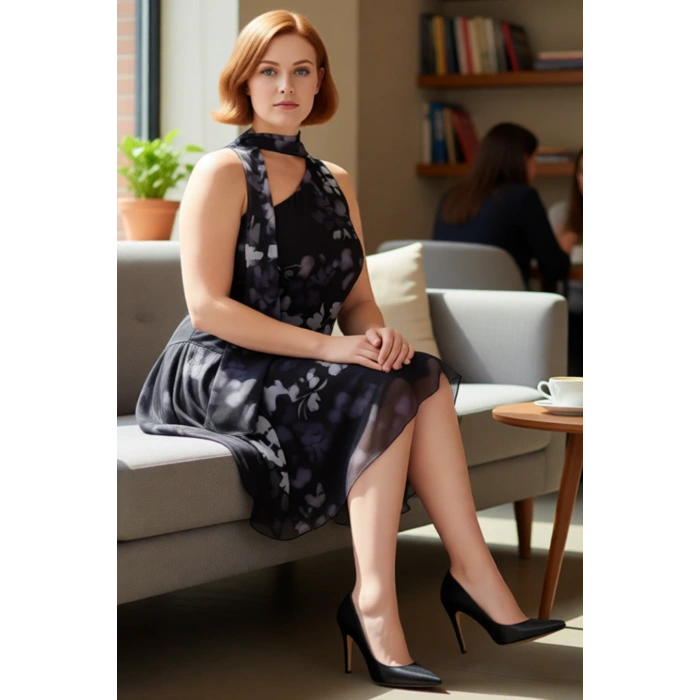 Kadınlar İçin Trend Çiçek Desenli Kolsuz Mini Elbise Şifon Dokuma Kumaş Boyundan Bağlama Detaylı