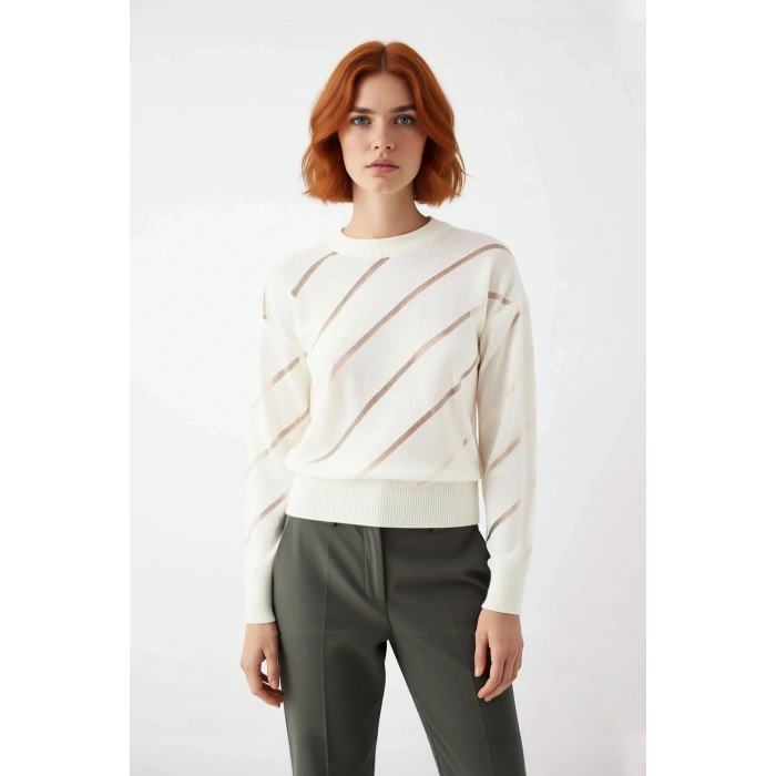 Kadınlar İçin Uzun Kollu Ajurlu Detaylı Triko Kazak Rahat Kesim Şık Tasarım Gündüz Gece Kaliteli