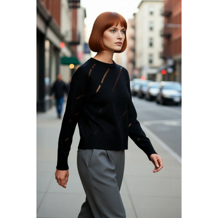 Kadınlar İçin Uzun Kollu Ajurlu Detaylı Triko Kazak Rahat Kesim Şık Tasarım Gündüz Gece Kaliteli