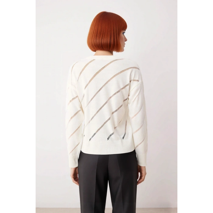 Kadınlar İçin Uzun Kollu Ajurlu Detaylı Triko Kazak Rahat Kesim Şık Tasarım Gündüz Gece Kaliteli