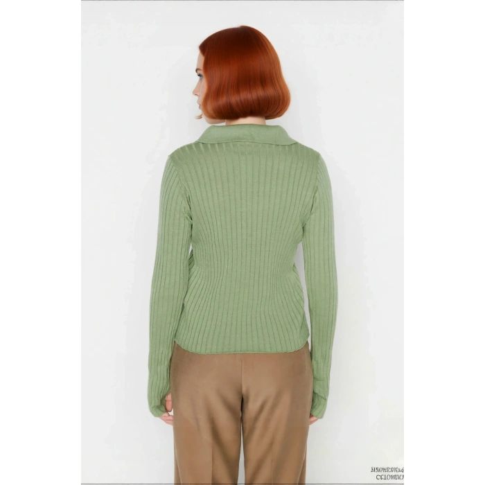 Kadınlar İçin Uzun Kollu Regular Fitilli Triko Kazak Polo Yaka Detaylı Kışlık Şık Görünüm Kaliteli