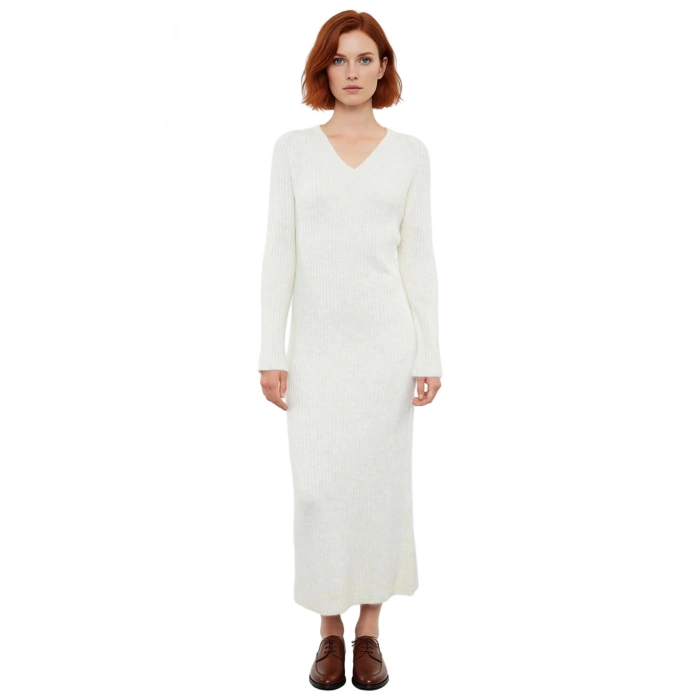 Kadınlar İçin V Yaka Maxi Boy Triko Elbise Uzun Kollu Rahat Shift Kalıp Kışlık Günlük Şıklık