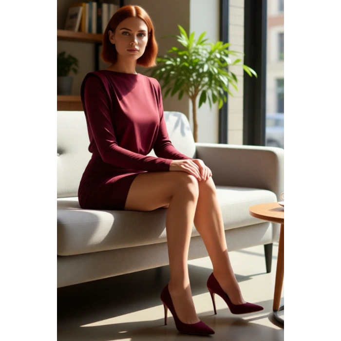 Kadınlar İçin Vatkalı Drapeli Bodycon Kışlık Mini Elbise Smart Şık Kayık Yaka Uzun Kollu Örme