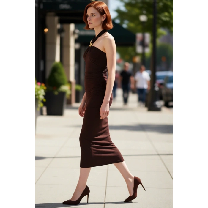 Kadınlara Özel Aksesuar Detaylı Bodycon Maxi Elbise Gece Şıklığınızı Tamamlar İddialı Bir Seçim