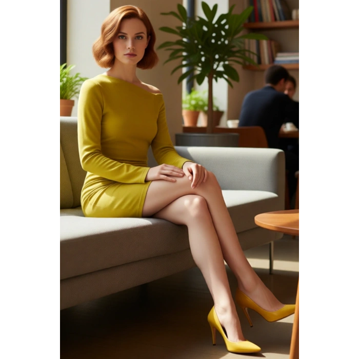 Kadınlara Özel Asimetrik Yaka Büzgü Detaylı Uzun Kollu Kışlık A Line Örme Mini Elbise Kaliteli