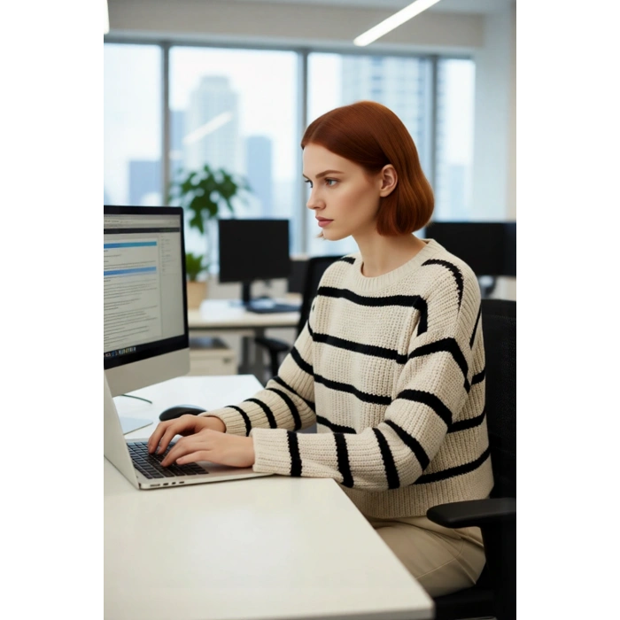 Kadınlara Özel Basic Çizgili Oversize Triko Kazak Bisiklet Yaka Uzun Düşük Kol Kış Şıklığı