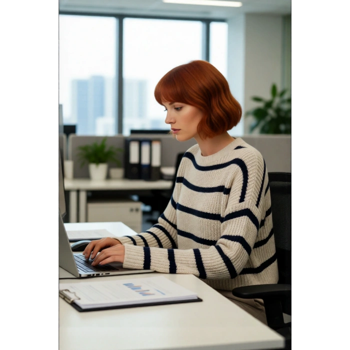 Kadınlara Özel Basic Çizgili Oversize Triko Kazak Bisiklet Yaka Uzun Düşük Kol Kış Şıklığı