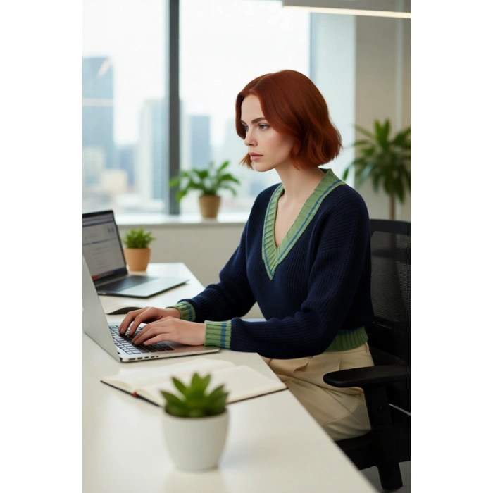 Kadınlara Özel Basic Crop V Yaka Triko Kazak Kışa Uygun Akrilik Renk Bloklu Uzun Kollu Tasarım.