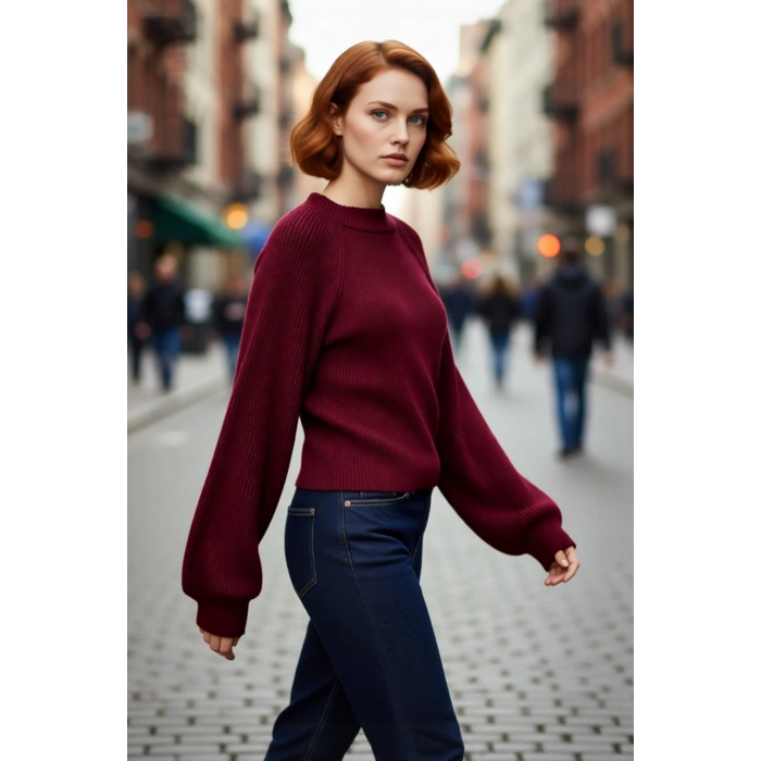 Kadınlara Özel Basic Fitted Akrilik Triko Kazak Dik Yaka Uzun Kollu Rahat Kış Şıklığı Sunar