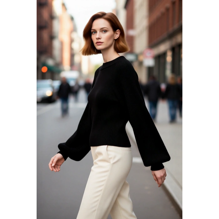 Kadınlara Özel Basic Fitted Akrilik Triko Kazak Dik Yaka Uzun Kollu Rahat Kış Şıklığı Sunar