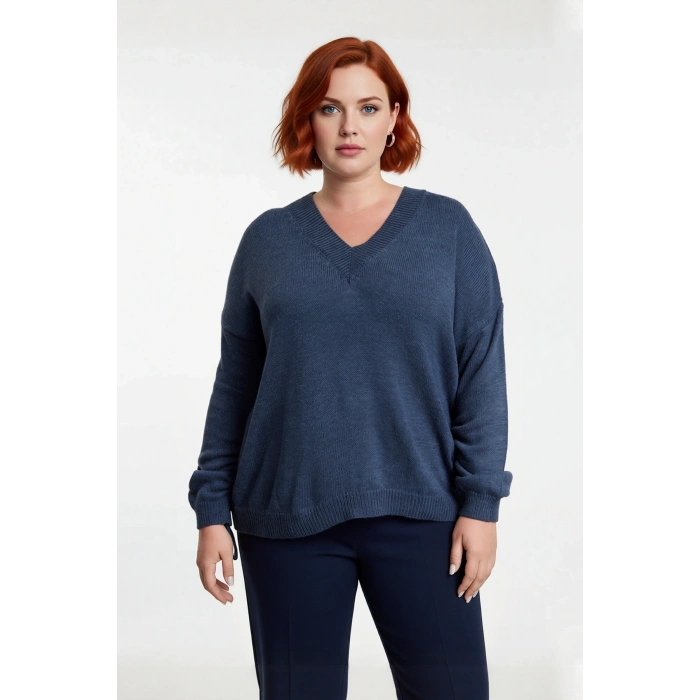 Kadınlara Özel Basic Regular Kalıp V Yaka Triko Kazak Büzgülü Uzun Kol Rahat Günlük Kombinler