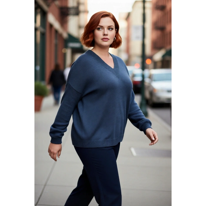 Kadınlara Özel Basic Regular Kalıp V Yaka Triko Kazak Büzgülü Uzun Kol Rahat Günlük Kombinler