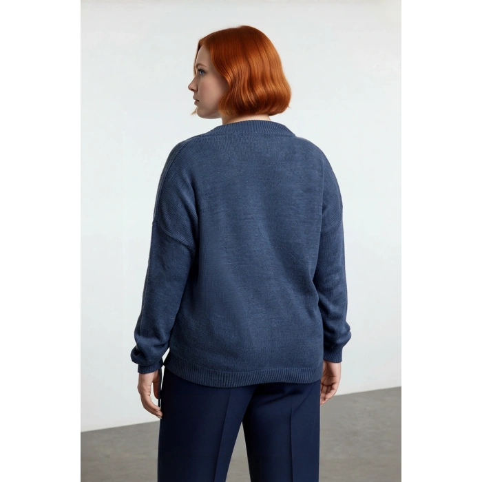 Kadınlara Özel Basic Regular Kalıp V Yaka Triko Kazak Büzgülü Uzun Kol Rahat Günlük Kombinler