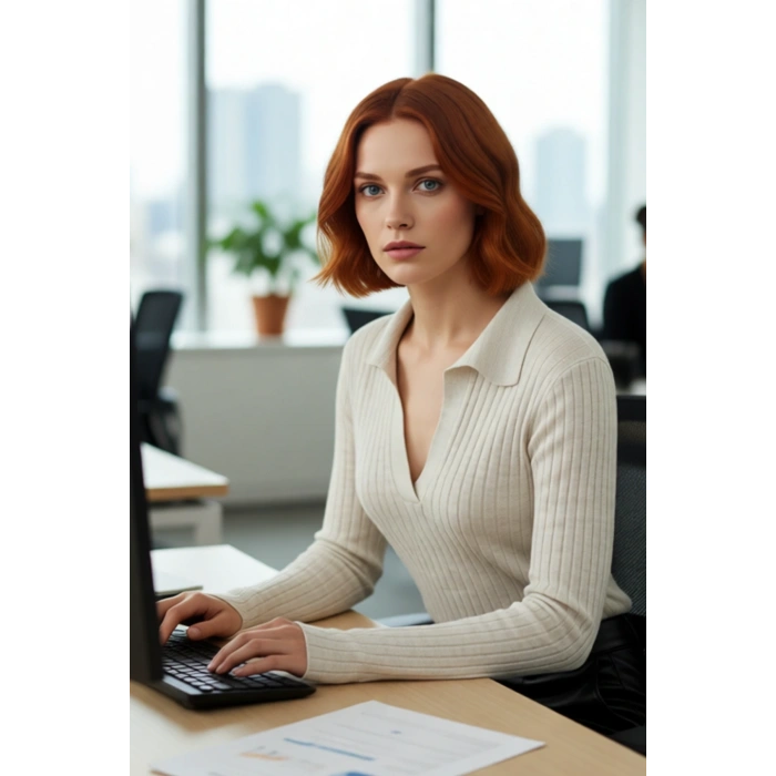 Kadınlara Özel Basic Regular Kesim Polo Yaka Fitilli Triko Kazak Modern ve Konforlu Stil Kaliteli