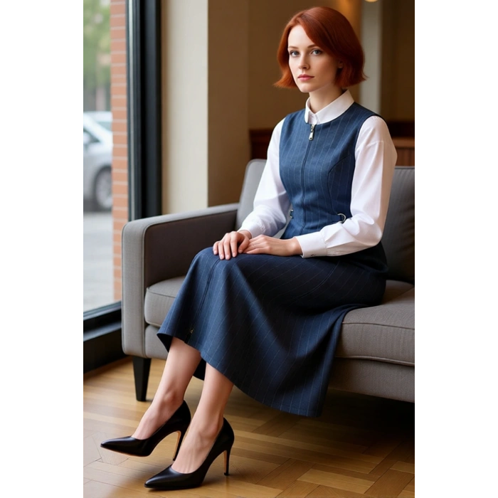 Kadınlara Özel Bisiklet Yaka Çizgili Maxi Elbise Şık Fermuar Detaylı Astarsız Tesettür Giyim Stili