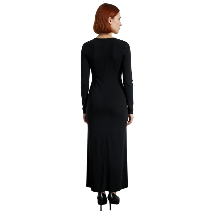 Kadınlara Özel Bisiklet Yaka Uzun Kol Drapeli Bodycon Maxi Elbise Kış Akşamları İçin İdeal