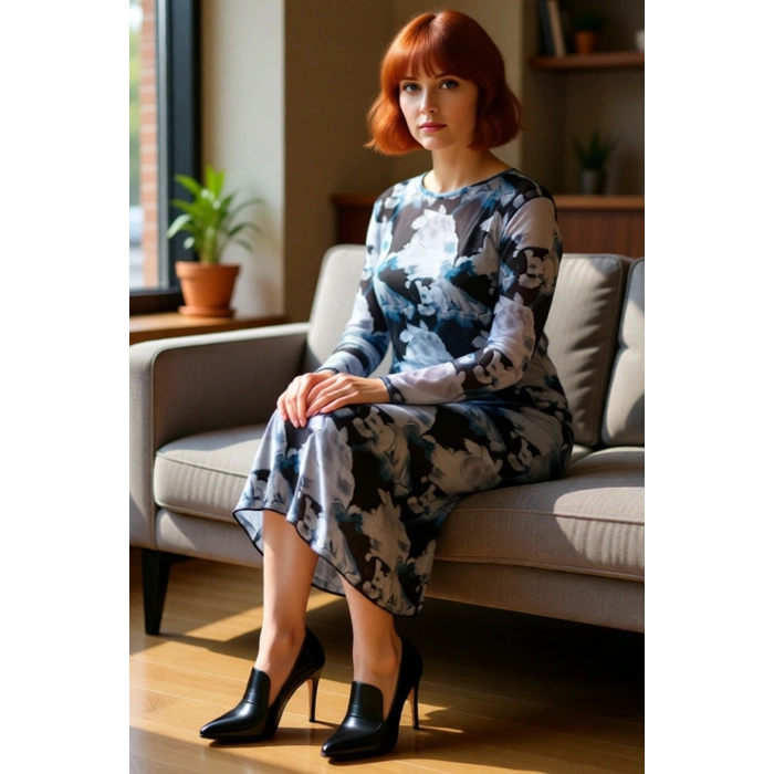 Kadınlara Özel Bodycon Fit Midi Elbise Tül Detaylı Uzun Kol Örme Kumaş İlkbahar Sonbahar Şıklığı