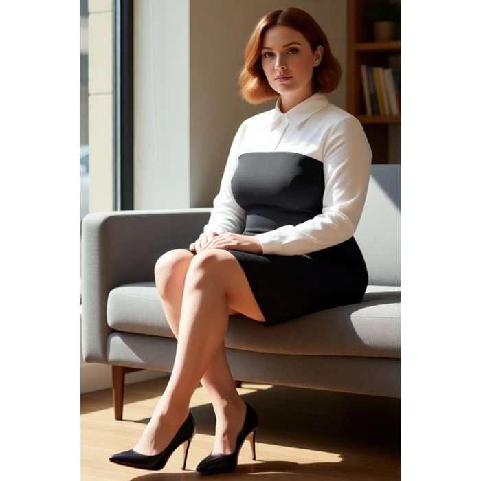 Kadınlara Özel Bodycon Kesim Renk Bloklu Gömlek Yaka Mini Elbise Uzun Kol Ofis ve Sosyal Ortamlar