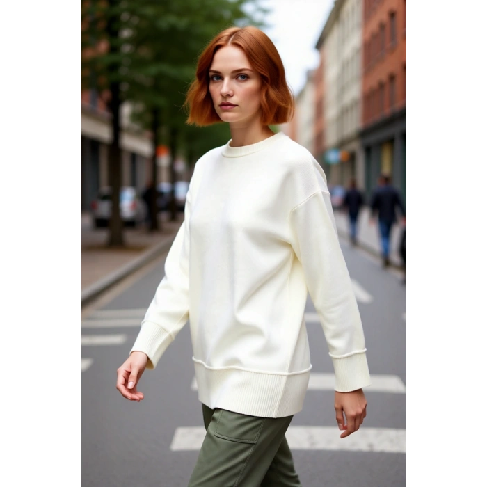 Kadınlara Özel Boxy Kesim Düz Desenli Bisiklet Yaka Triko Kazak Soğuk Havalarda İdeal Seçim