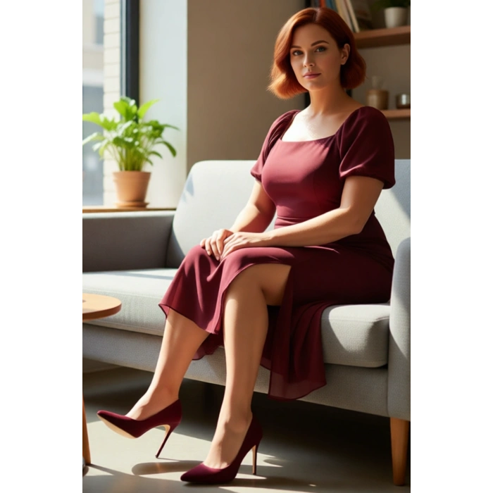 Kadınlara Özel Büyük Beden Kare Yaka Balon Kollu Astarlı Midi Boy Şifon Yırtmaçlı Elbise Kaliteli