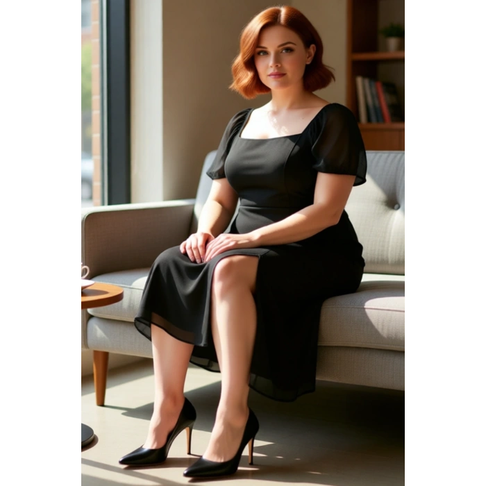 Kadınlara Özel Büyük Beden Kare Yaka Balon Kollu Astarlı Midi Boy Şifon Yırtmaçlı Elbise Kaliteli