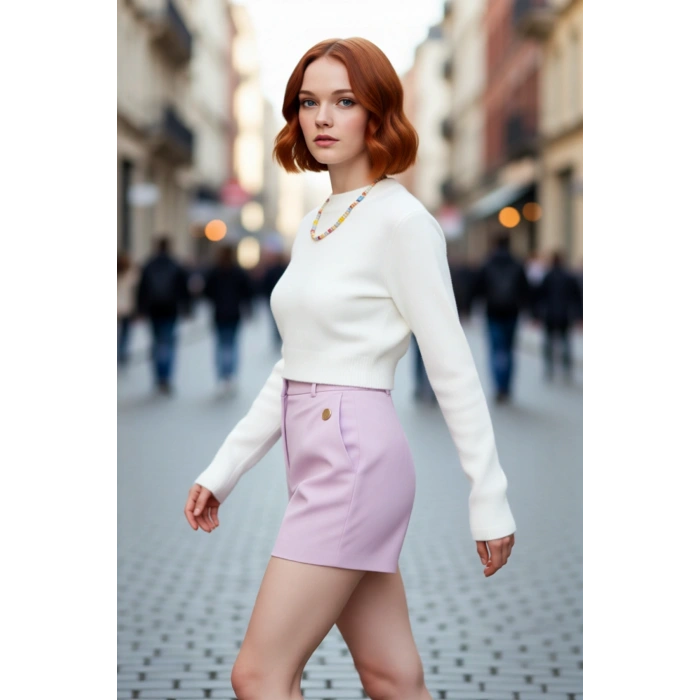 Kadınlara Özel Crop Fitted Akrilik Triko Kazak Modern Basic Şıklığıyla Günlük Kombinler İçin