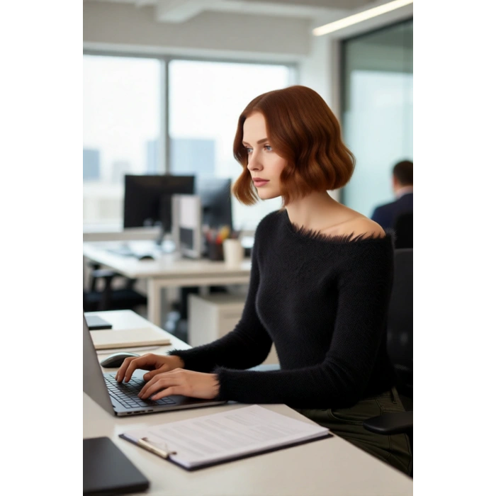 Kadınlara Özel Crop Tasarım Kayık Yaka Tüylü Triko Kazak Kış Günleri İçin İdeal Uzun Kollu Rahat