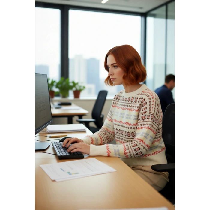 Kadınlara Özel Etnik Desenli Oversize Kalıp Düşük Kol Triko Kazak Kış Aylarının Vazgeçilmezi