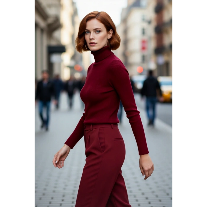 Kadınlara Özel Fitted Balıkçı Yaka Uzun Kollu Basic Triko Kazak Kış Günleri İçin İdeal Akrilik