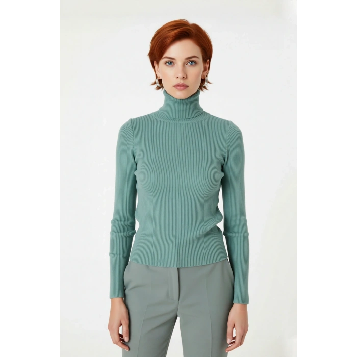 Kadınlara Özel Fitted Balıkçı Yaka Uzun Kollu Basic Triko Kazak Kış Günleri İçin İdeal Akrilik