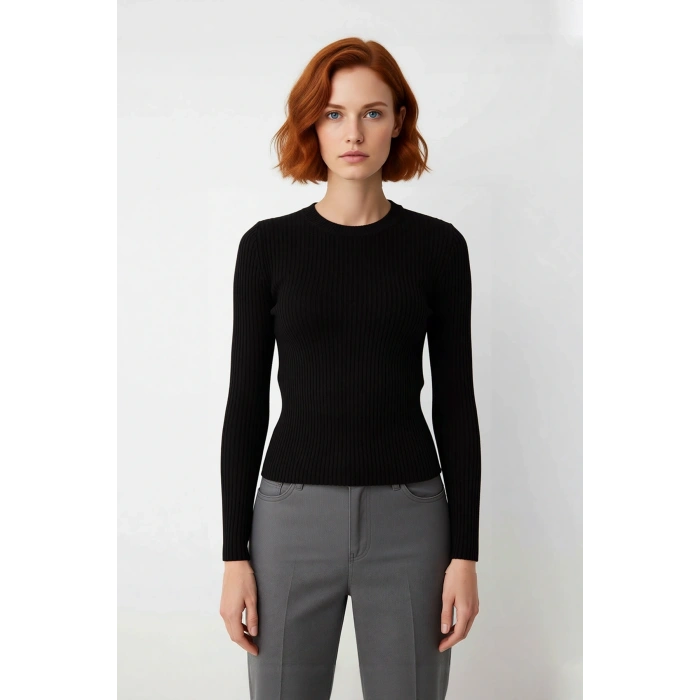 Kadınlara Özel Fitted Kesim Bisiklet Yaka Uzun Kollu Triko Kazak Kışa Şıklık Kaliteli