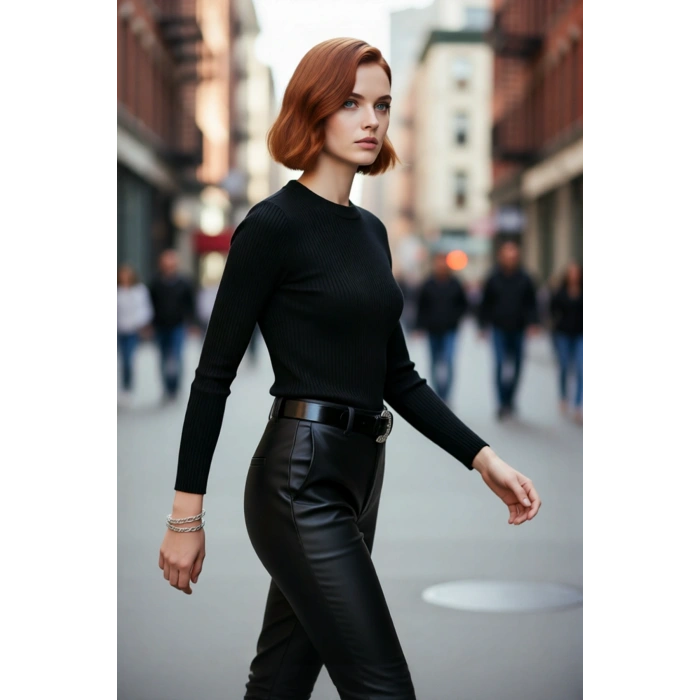 Kadınlara Özel Fitted Kesim Bisiklet Yaka Uzun Kollu Triko Kazak Kışa Şıklık Kaliteli