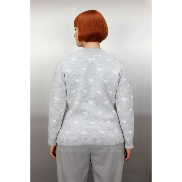 Kadınlara Özel Kalın Triko Kazak Kalp Desenli Bisiklet Yaka Reglan Kol Kış Şıklığı Sunar Kaliteli