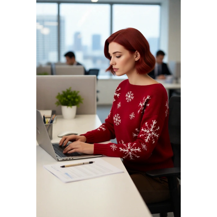 Kadınlara Özel Kayık Yaka Oversize Triko Kar Taneli Uzun Kollu Kışlık Kazak Modeli Kaliteli