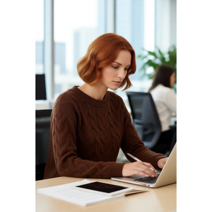 Kadınlara Özel Kayık Yaka Saç Örgü Desenli Regular Kalıp Uzun Kollu %100 Akrilik Triko Kazak