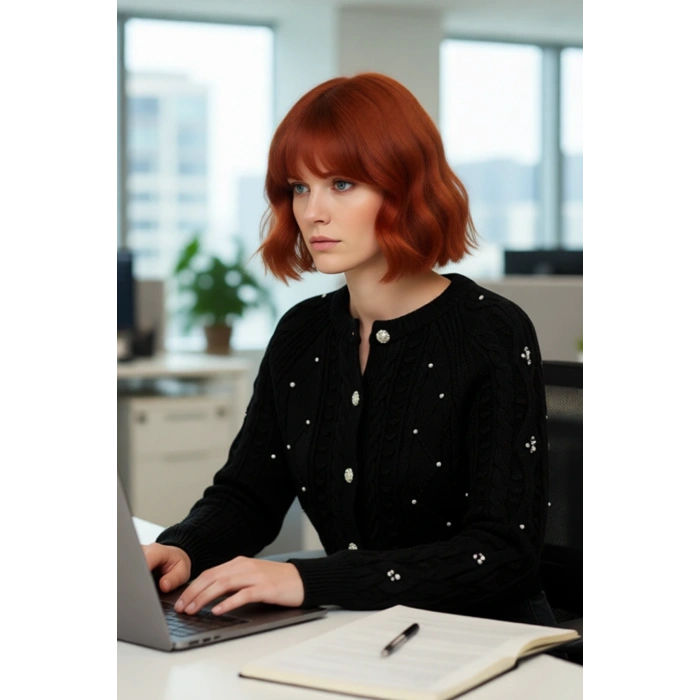 Kadınlara Özel Kışlık Regular Kalıp Saç Örgülü Crop Akrilik Triko Hırka Günlük Şıklık Kaliteli