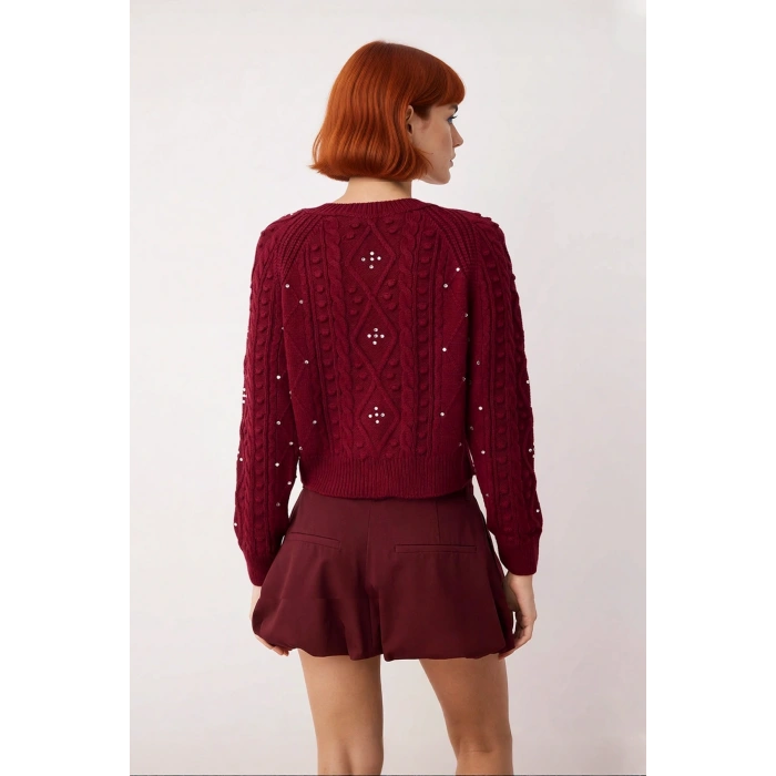 Kadınlara Özel Kışlık Regular Kalıp Saç Örgülü Crop Akrilik Triko Hırka Günlük Şıklık Kaliteli