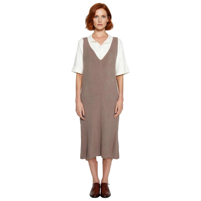 Kadınlara Özel Kolsuz Akrilik Triko Midi Jile Elbise V Yaka Düz Desen Casual Tarzınızı Tamamlar