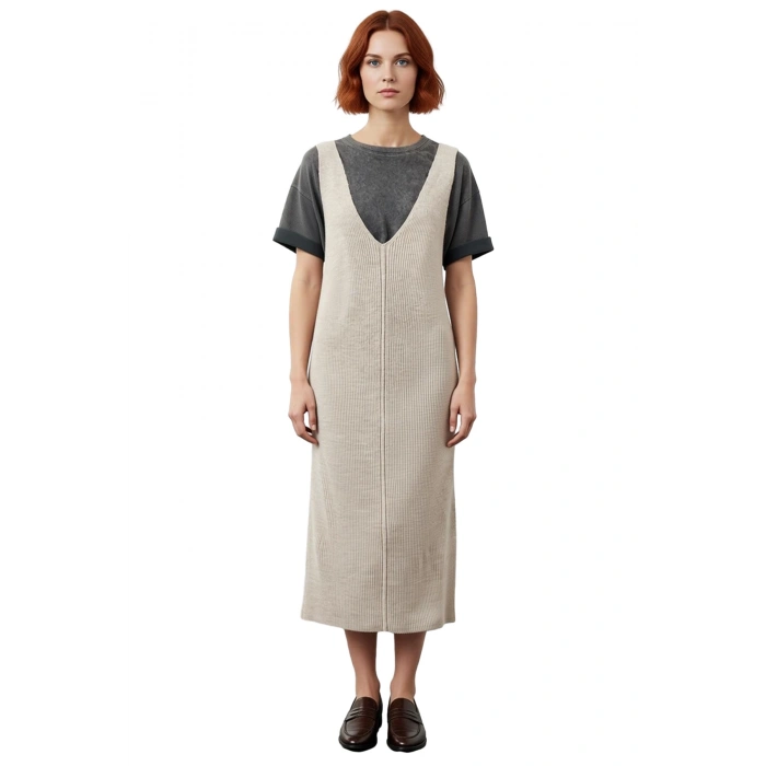 Kadınlara Özel Kolsuz Akrilik Triko Midi Jile Elbise V Yaka Düz Desen Casual Tarzınızı Tamamlar