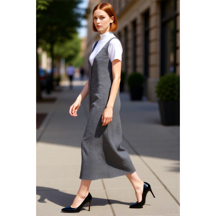 Kadınlara Özel Kolsuz Akrilik Triko Midi Jile Elbise V Yaka Düz Desen Casual Tarzınızı Tamamlar