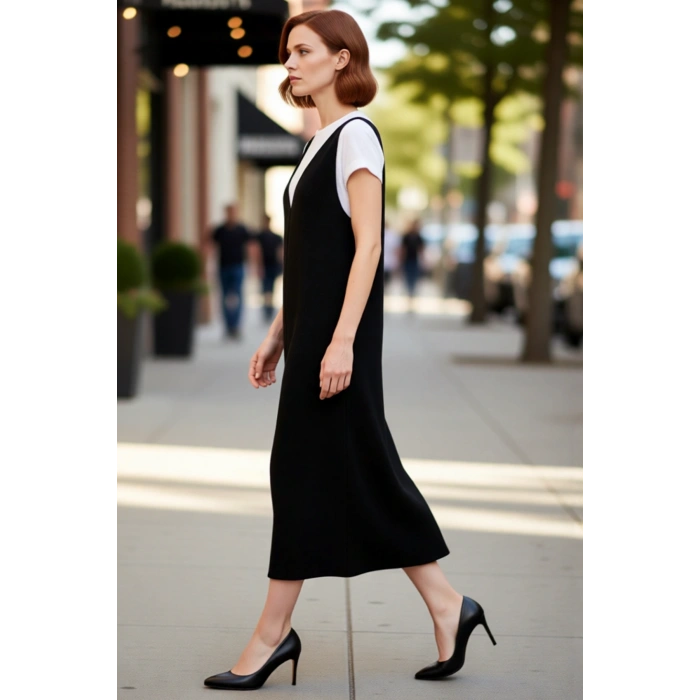 Kadınlara Özel Kolsuz Akrilik Triko Midi Jile Elbise V Yaka Düz Desen Casual Tarzınızı Tamamlar